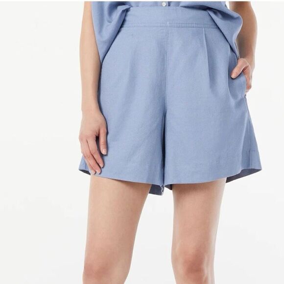 Free Assembly blue linen blend pleat front pull on short small - Picture 1 of 10